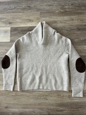 Wallace & Barnes Men’s Shawl Pullover 100% Shetland Wool Sweater Tan Size XL